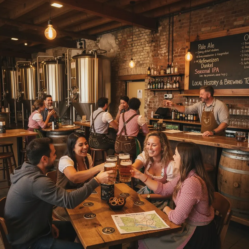 Ein altes Rathaus mit beeindruckender Architektur, umgeben von blühenden Gärten.